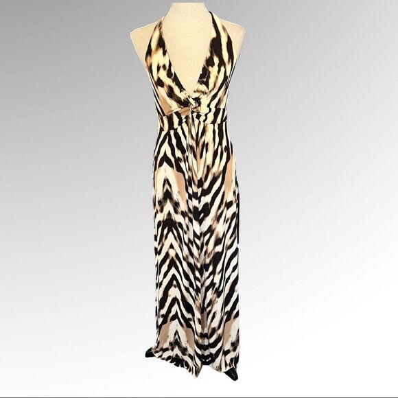 New York and Company Maxi Halter Animal Print Dress Size Medium - Picture 1 of 8